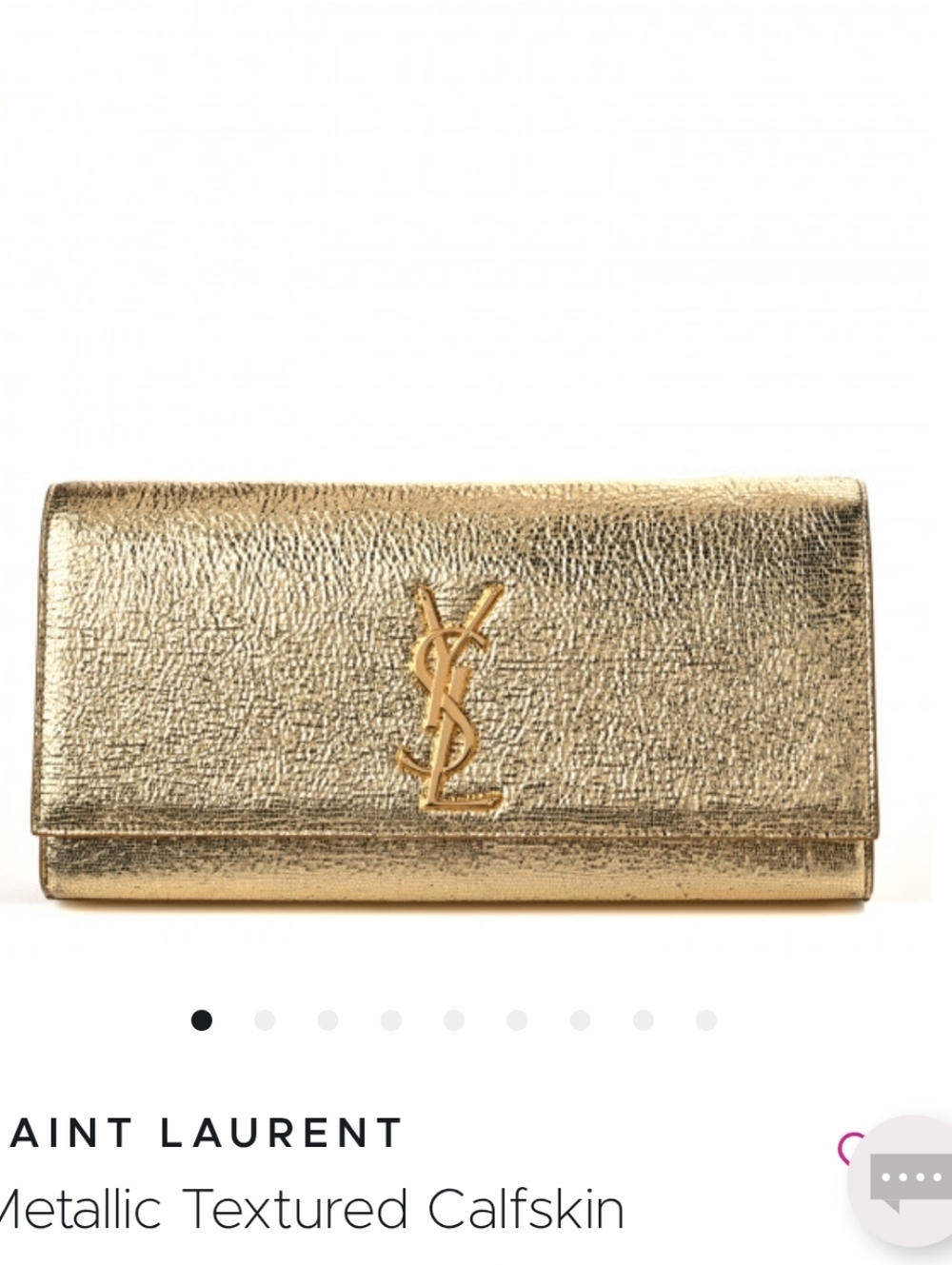 Saint Laurent Metallic Gold Leather YSL Logo Clutch